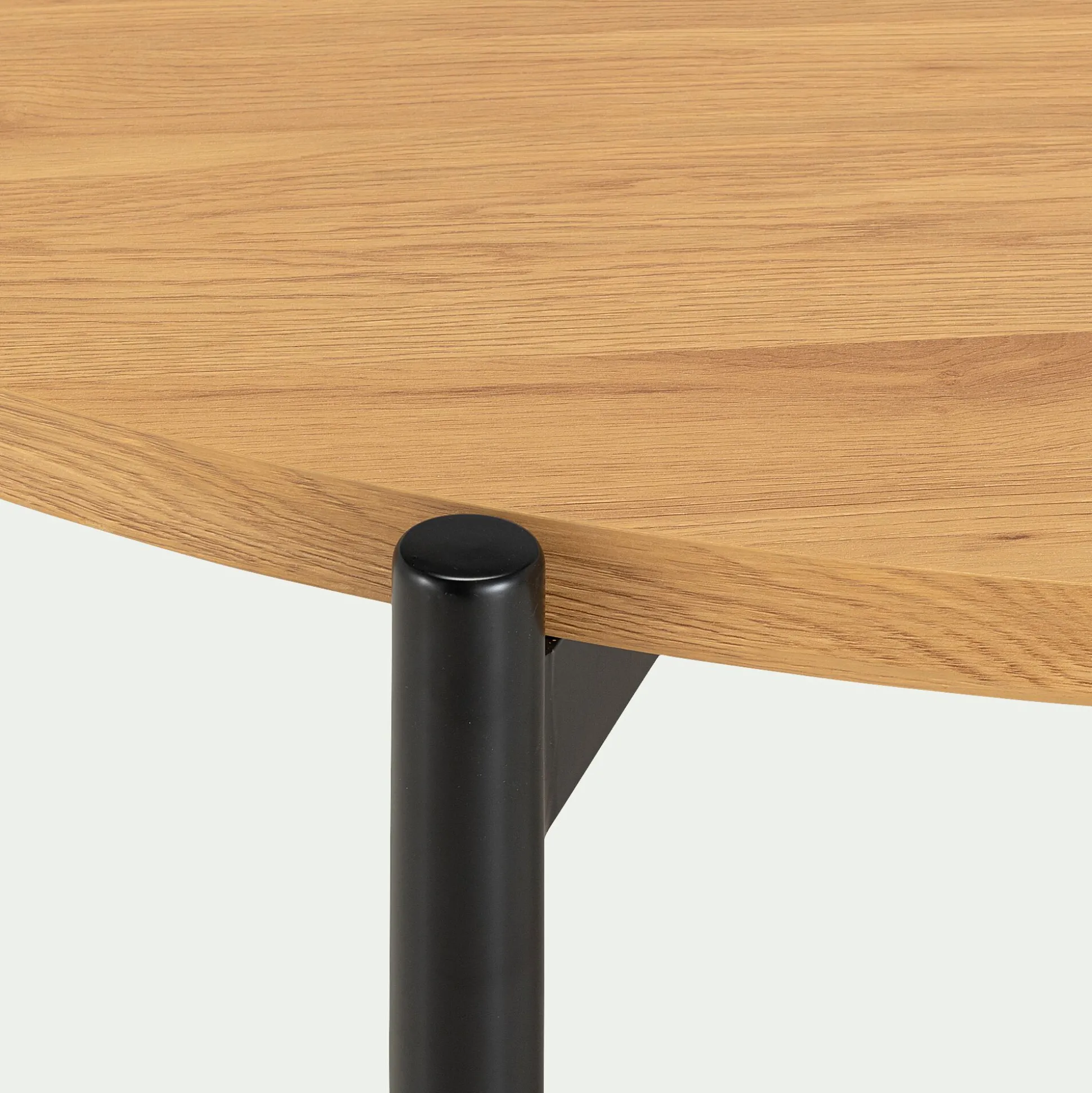 Table de repas ronde effet chêne et acier - bois clair (4 places)