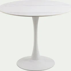 Table de repas ronde en bois et céramique - blanc (4 places)