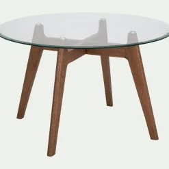 Table de repas ronde en verre trempé et chêne - bois clair (6 places)