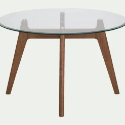 Table de repas ronde en verre trempé et chêne - bois clair (6 places)