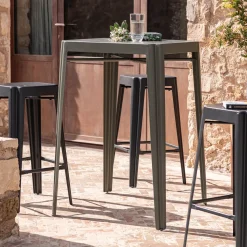 Table haute de jardin en acier - vert cèdre (2 places)