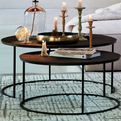 Tables basses gigognes rondes en métal - noir