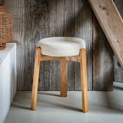 Tabouret bas en bois de frêne et tissu H45cm - beige alpilles