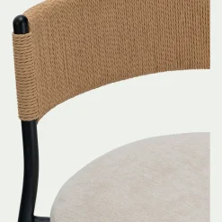 Tabouret haut de repas en corde et tissu H75cm - blanc écru
