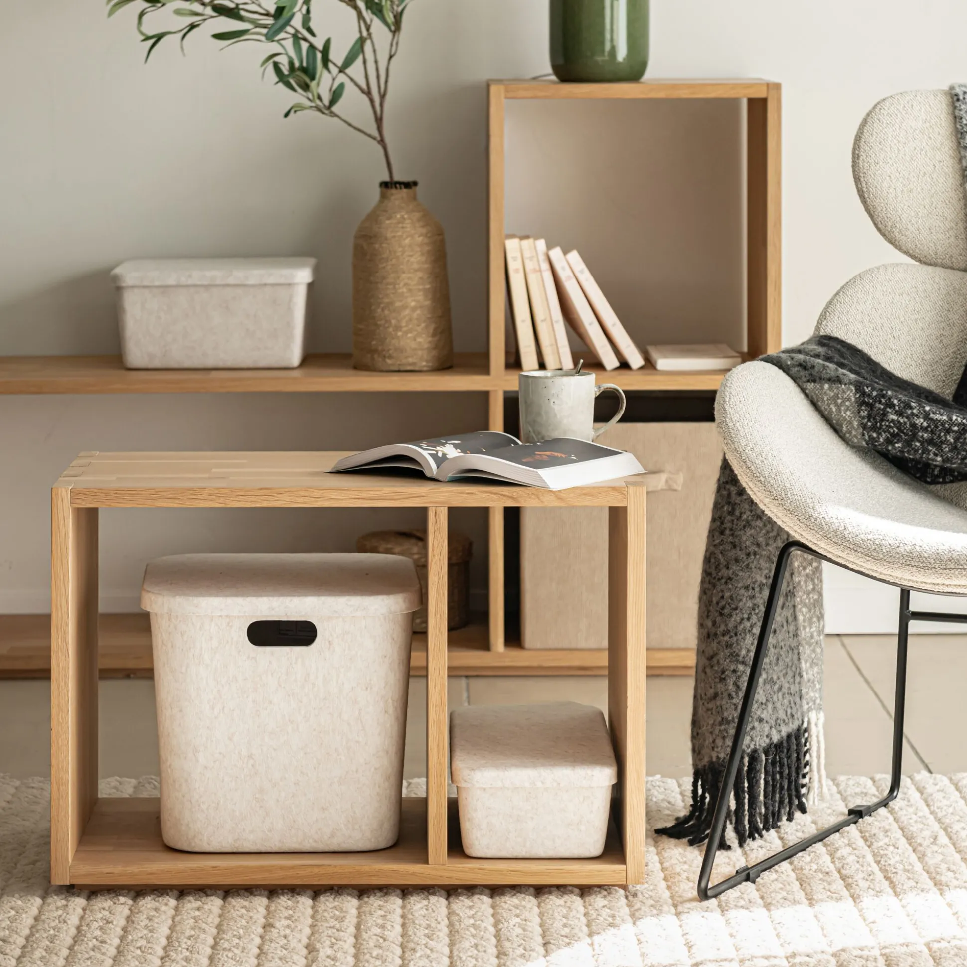 Étagère 2 cases en chêne - bois clair