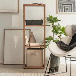 Étagère 3 cases en chêne massif - bois foncé