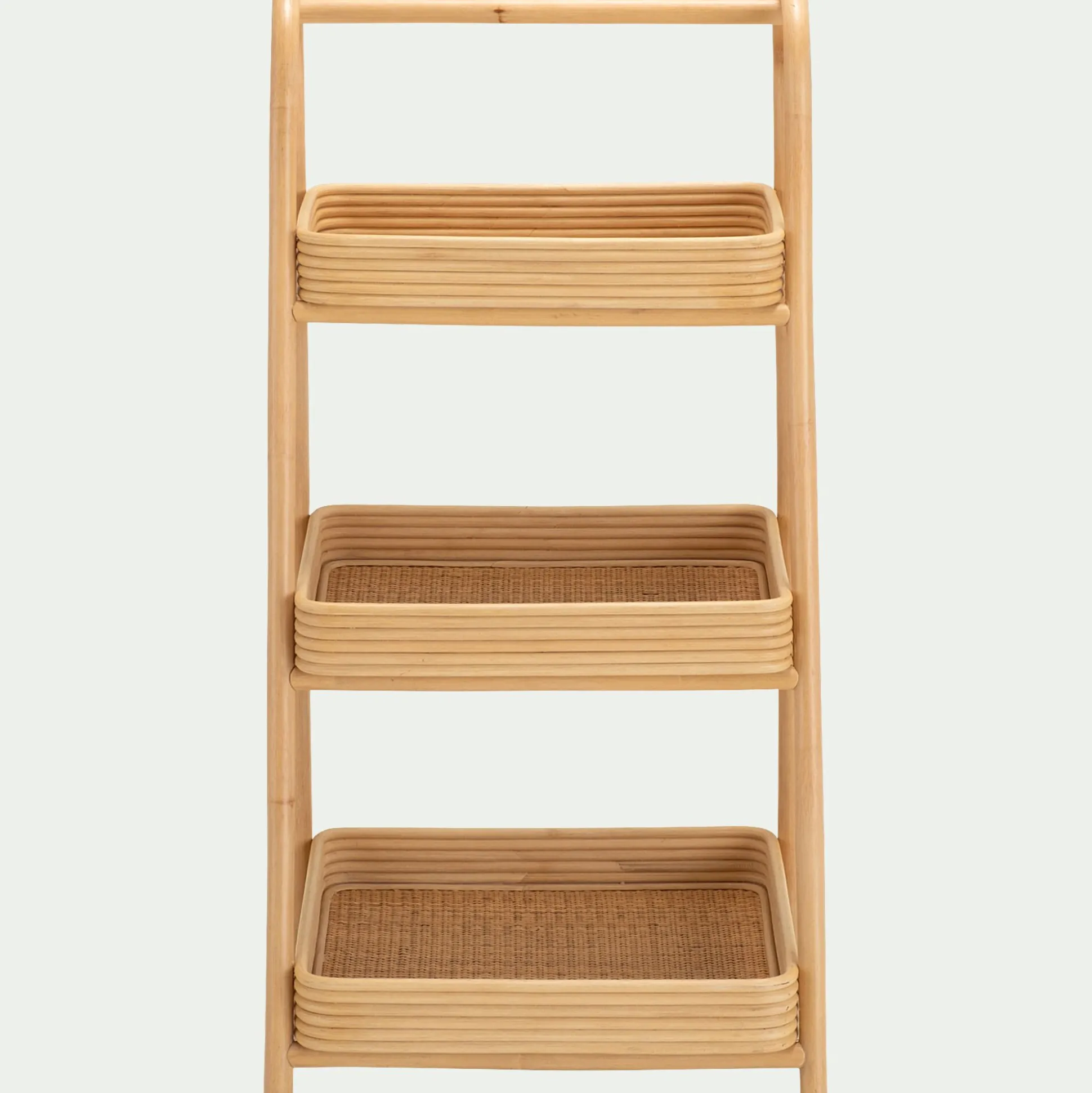 Étagère 3 tablettes en bois et rotin - bois clair