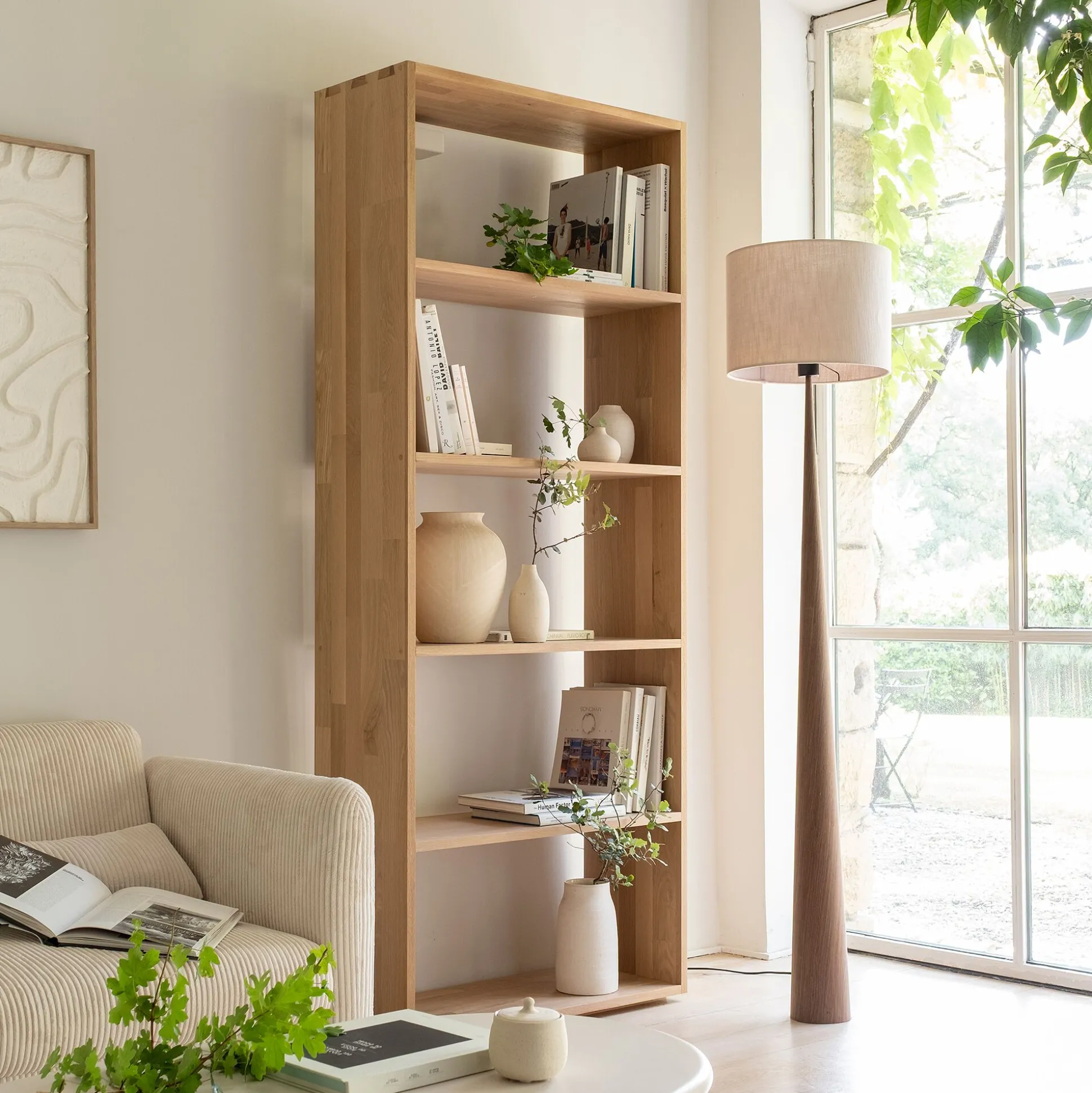 Étagère 5 tablettes en chêne - bois clair