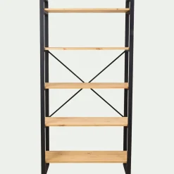 Étagère 5 tablettes en métal noir et pin massif - bois clair h180cm