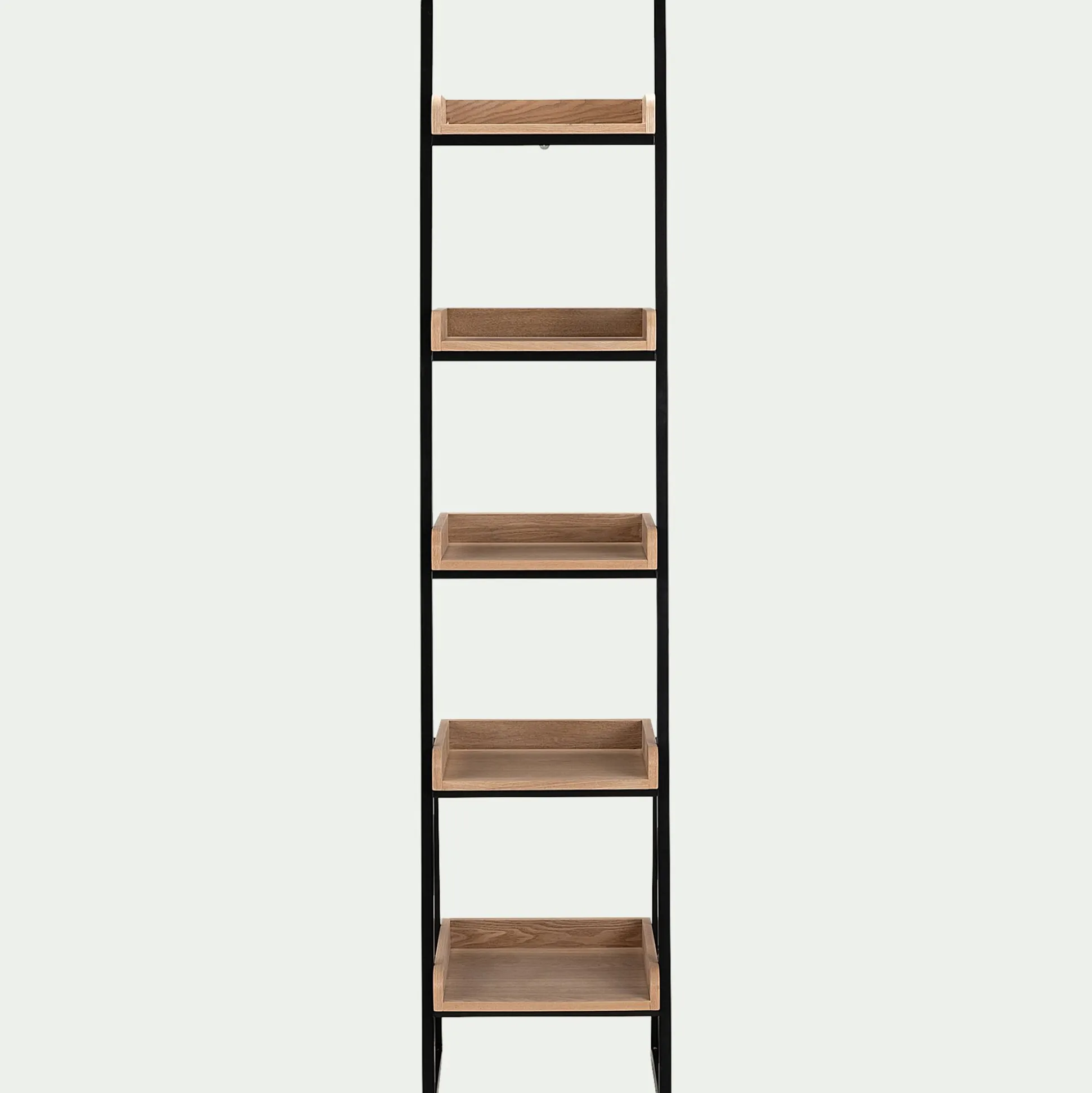 Étagère 5 tablettes plaquée frêne et métal noir L40cm - bois clair