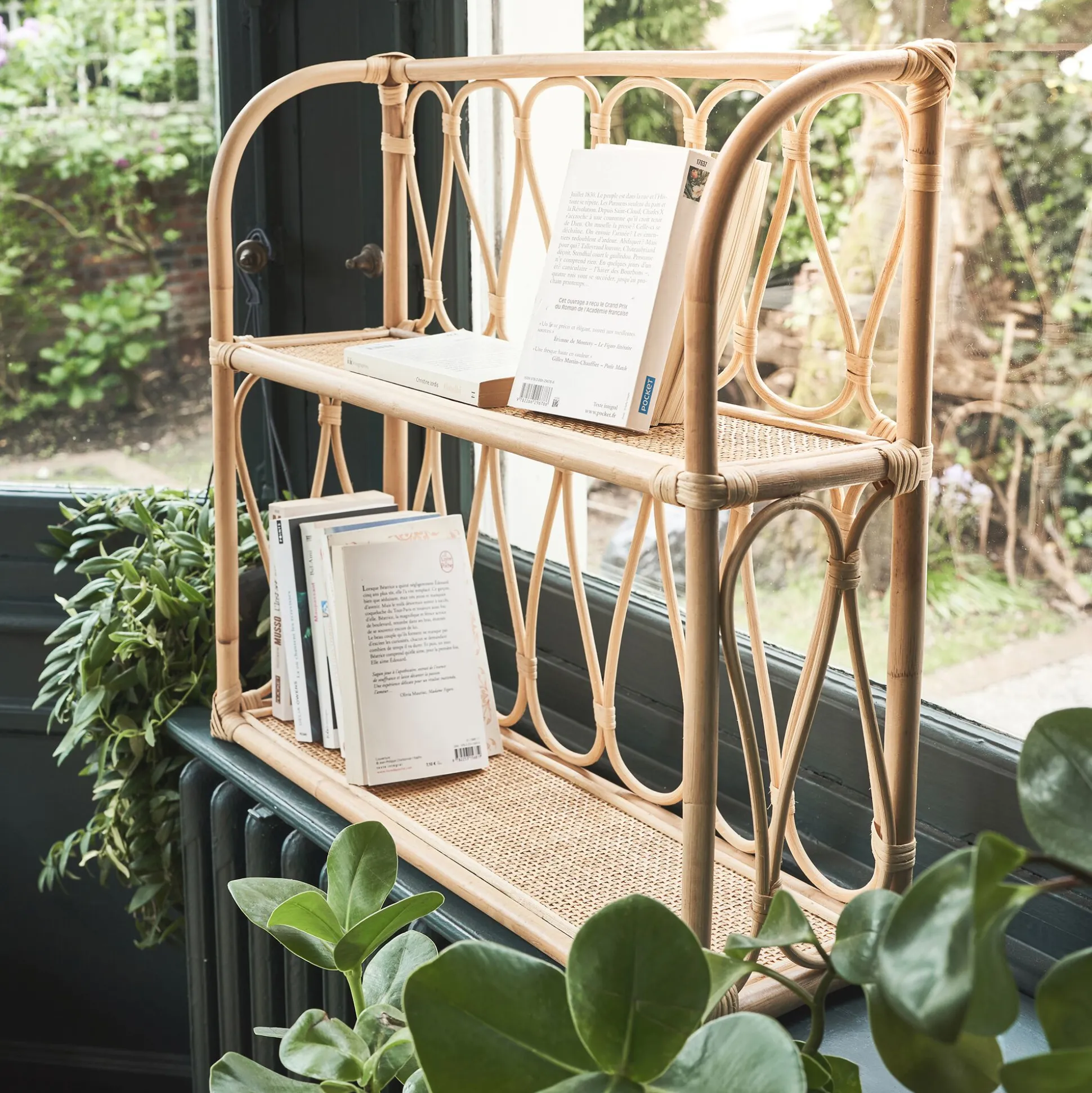 Étagère murale décorative 2 tablettes en rotin - naturel L60xH55cm