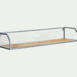 Étagère murale grillagée en bois et métal argenté L67cm