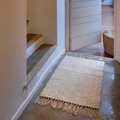 Tapis à franges en laine - naturel 60x100cm