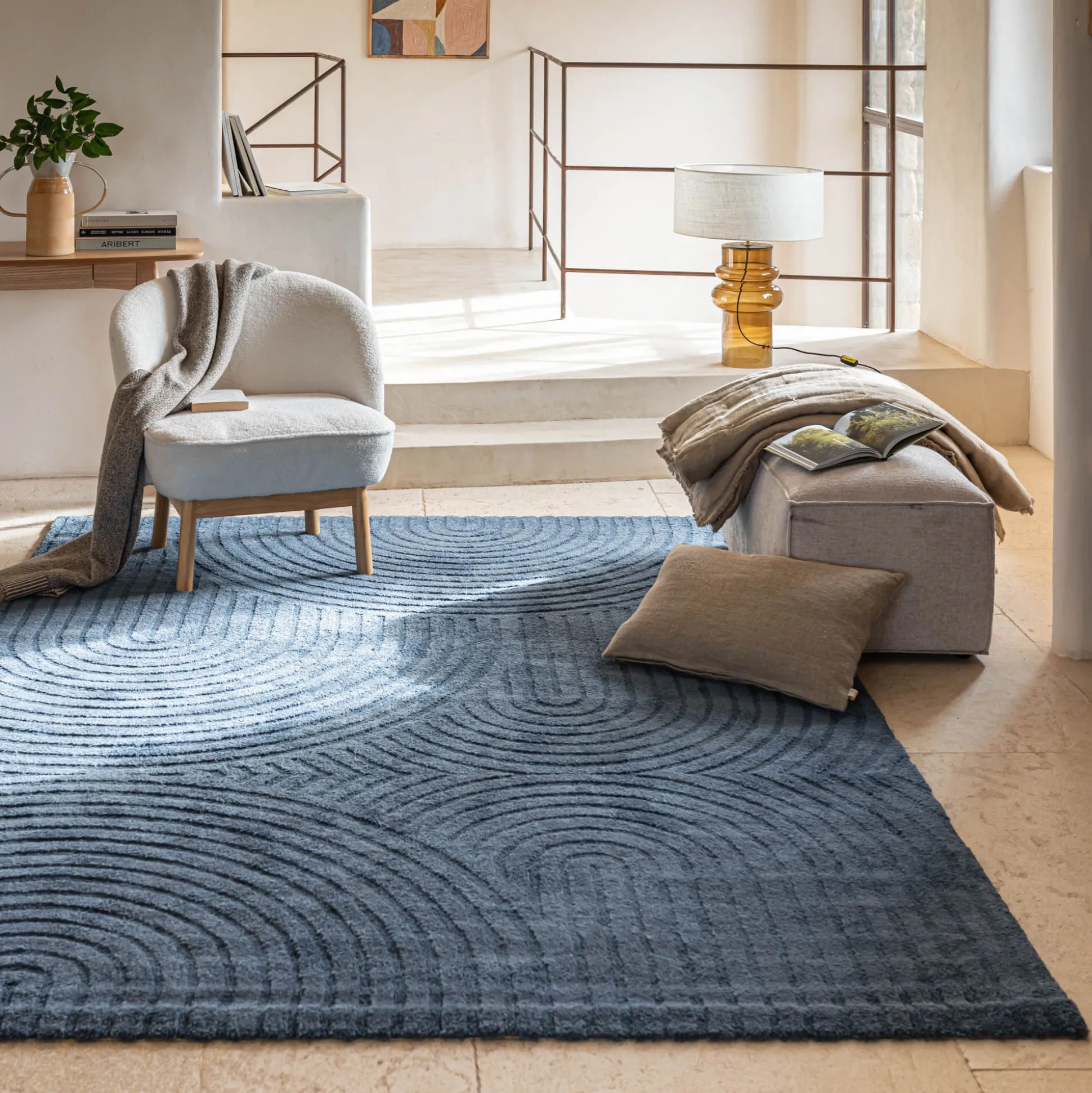 Tapis à motifs circulaires 200x290cm - bleu ceou