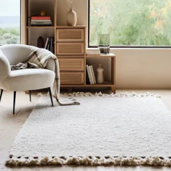 Tapis à pompons en laine 120x170cm - beige
