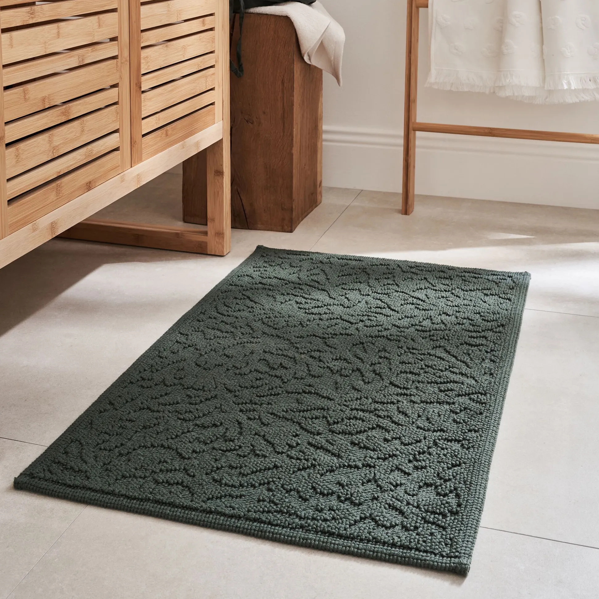 Tapis de bain en coton jacquard 50x80cm - vert cèdre