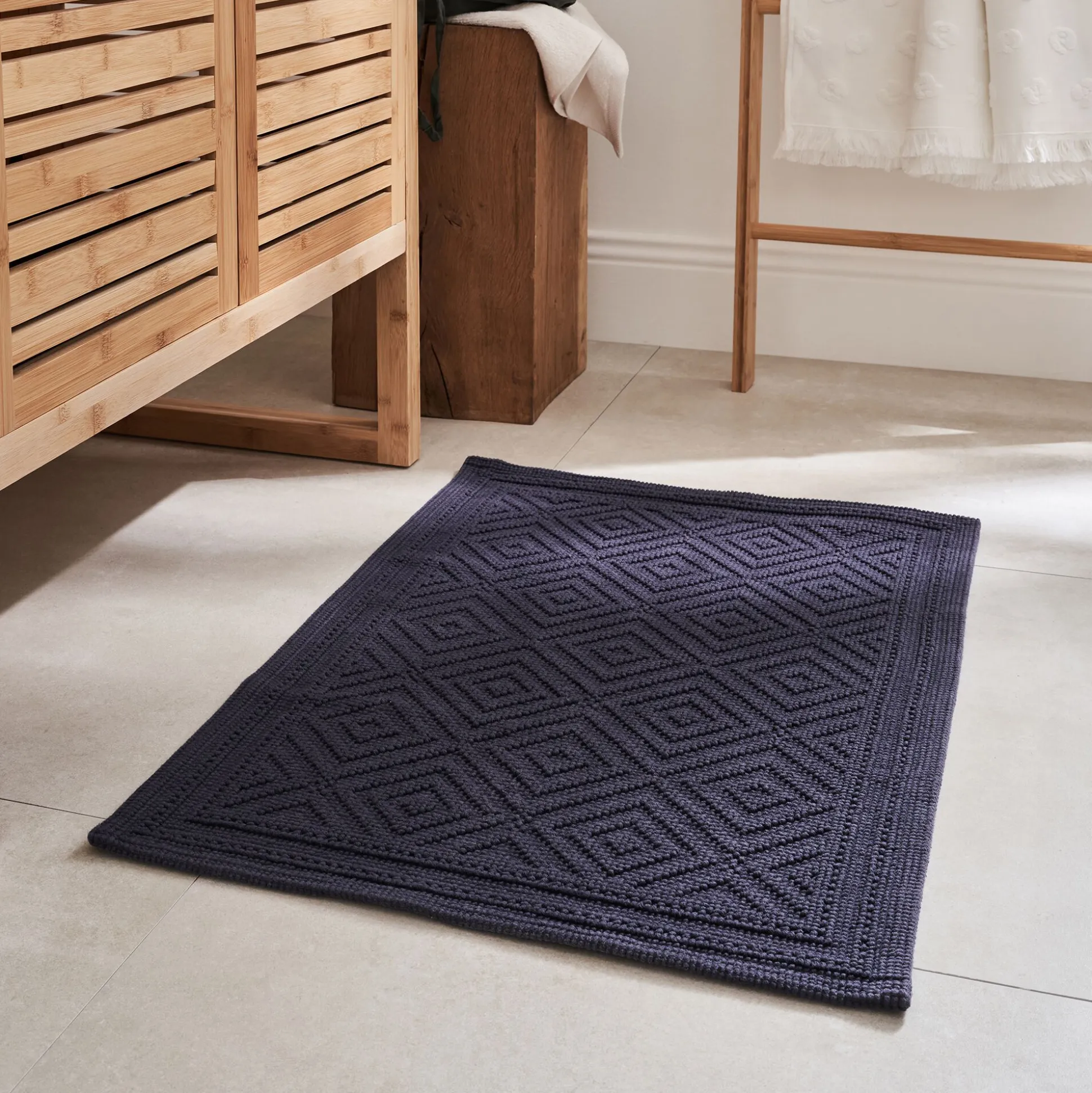 Tapis de bain en coton jacquard - bleu calabrun 50x70cm