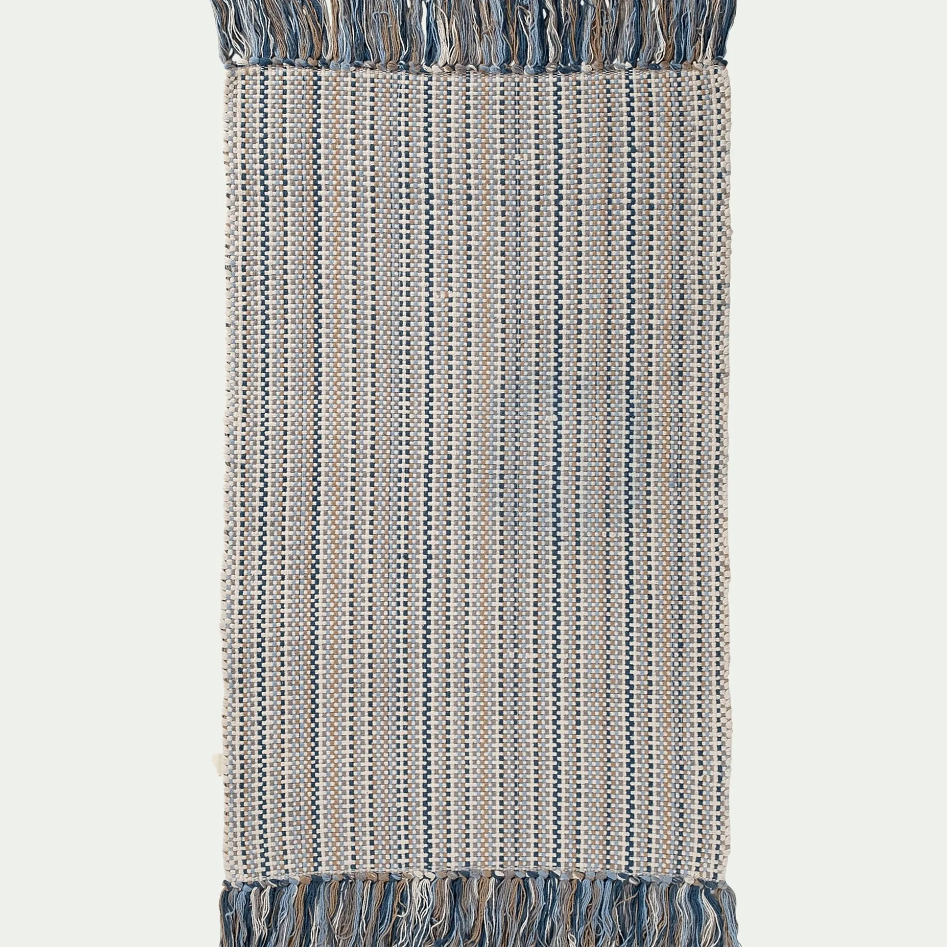 Tapis de bain frangé en coton 50x80cm - bleu