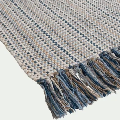 Tapis de bain frangé en coton 50x80cm - bleu