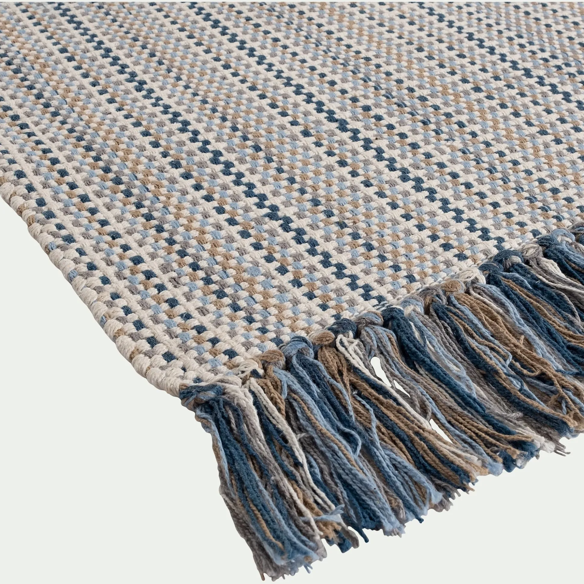 Tapis de bain frangé en coton 50x80cm - bleu