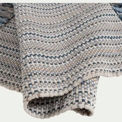 Tapis de bain frangé en coton 50x80cm - bleu