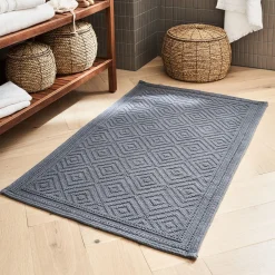 Tapis de bain surpiquage losanges en coton - gris restanque 60x100cm