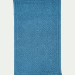 Tapis de bain surpiquage losanges en coton - bleu figuerolles 60x100cm