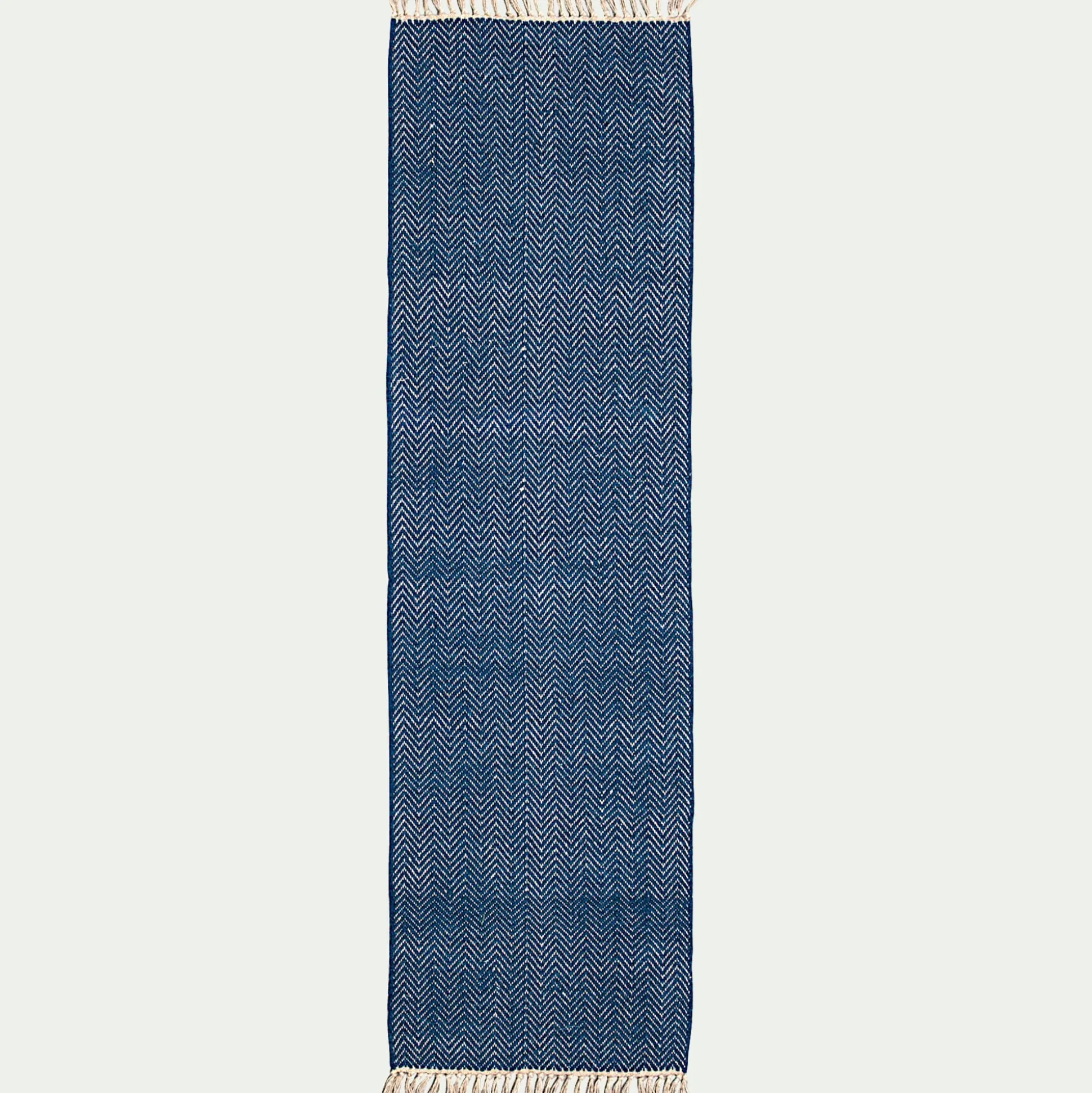 Tapis de couloir et laine et jute - bleu figuerolles 60x200cm