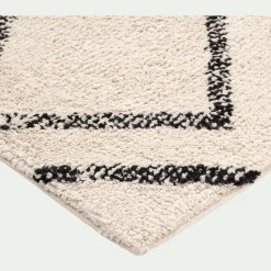 Tapis en coton à motif inspiration berbère - blanc écru et noir 140x200cm