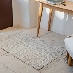 Tapis en coton recyclé et jute - naturel et blanc 60x110cm