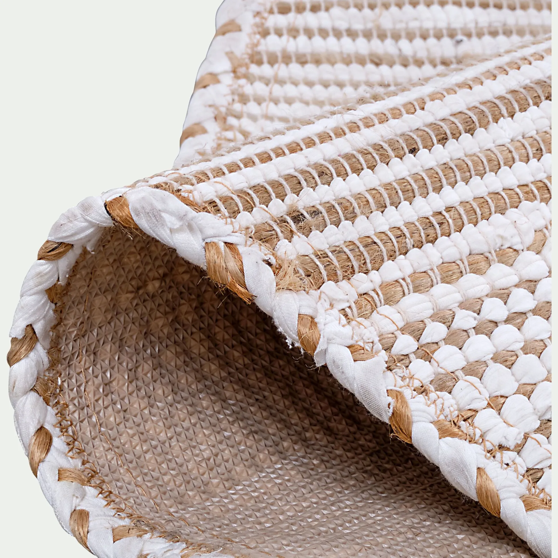Tapis en coton recyclé et jute - naturel et blanc D160cm