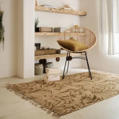 Tapis en jute à motif végétal finition franges 120x170cm - naturel