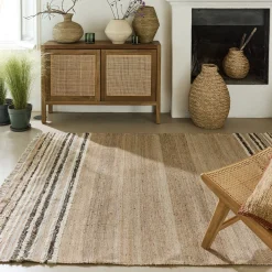 Tapis en laine et jute à motifs rayés finition franges 160x230cm - naturel
