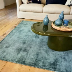 Tapis frangé en velours 160x230cm - vert eucalyptus
