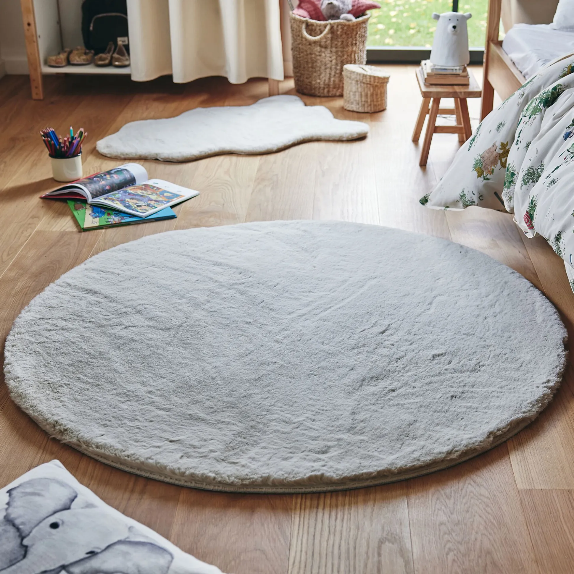 Tapis imitation fourrure - beige D120cm