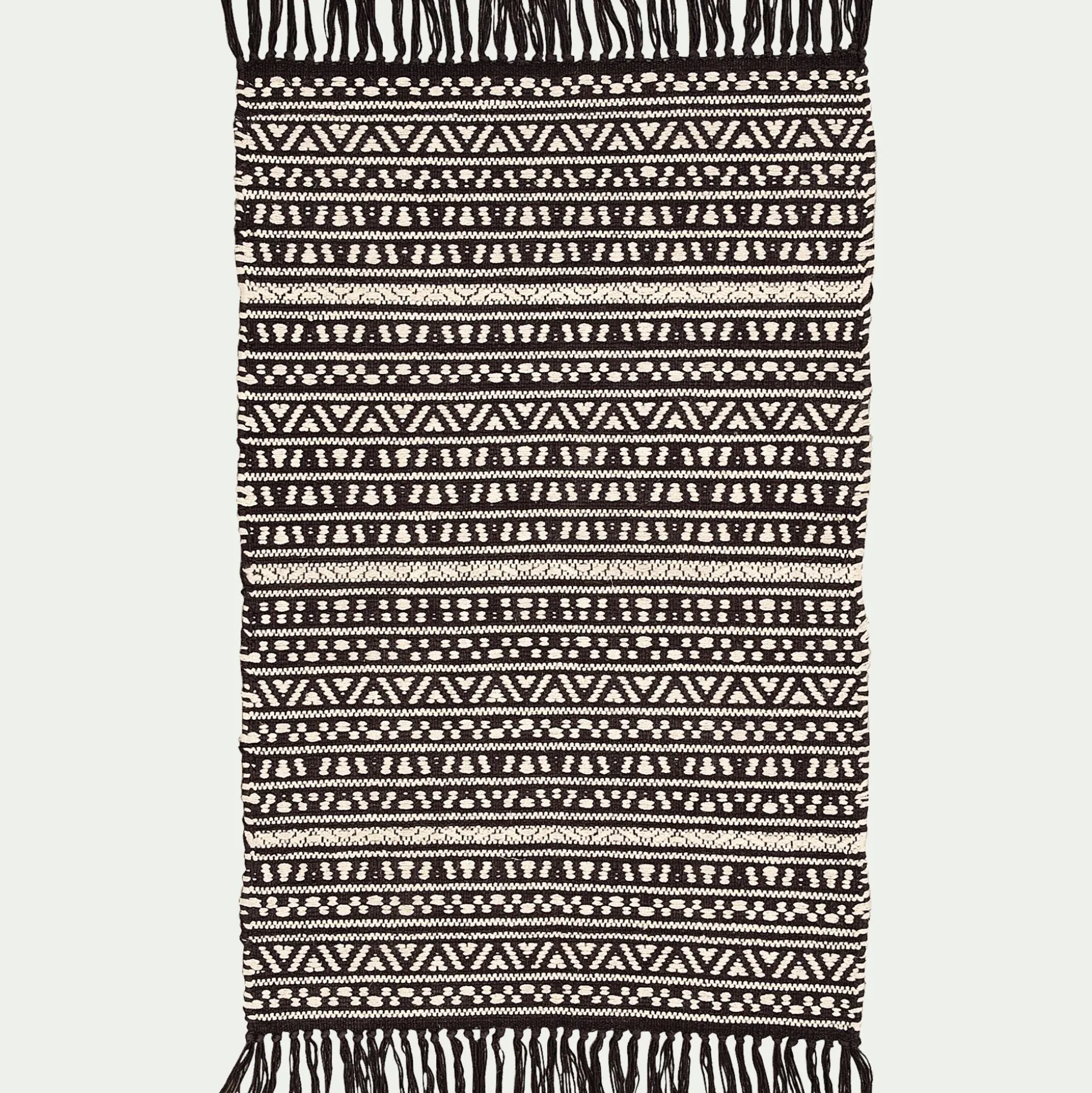 Tapis inspiration aztèque en coton - noir et blanc 60x90cm