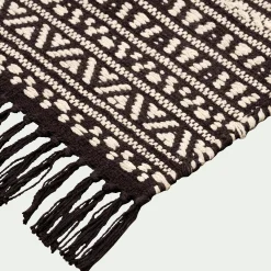 Tapis inspiration aztèque en coton - noir et blanc 60x90cm