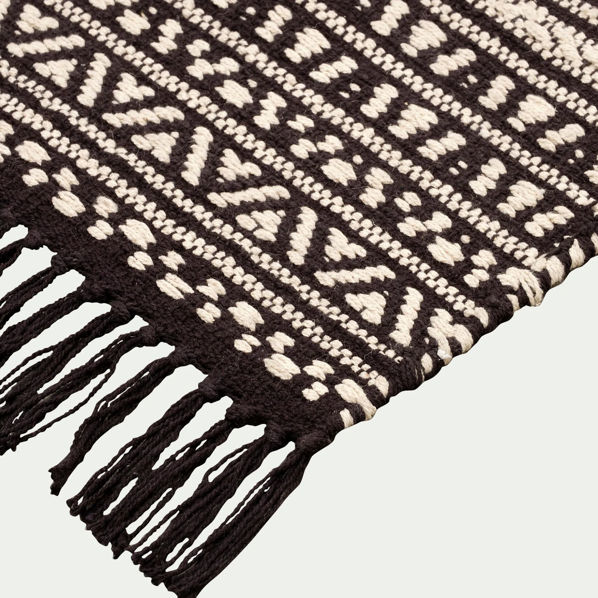 Tapis inspiration aztèque en coton - noir et blanc 60x90cm