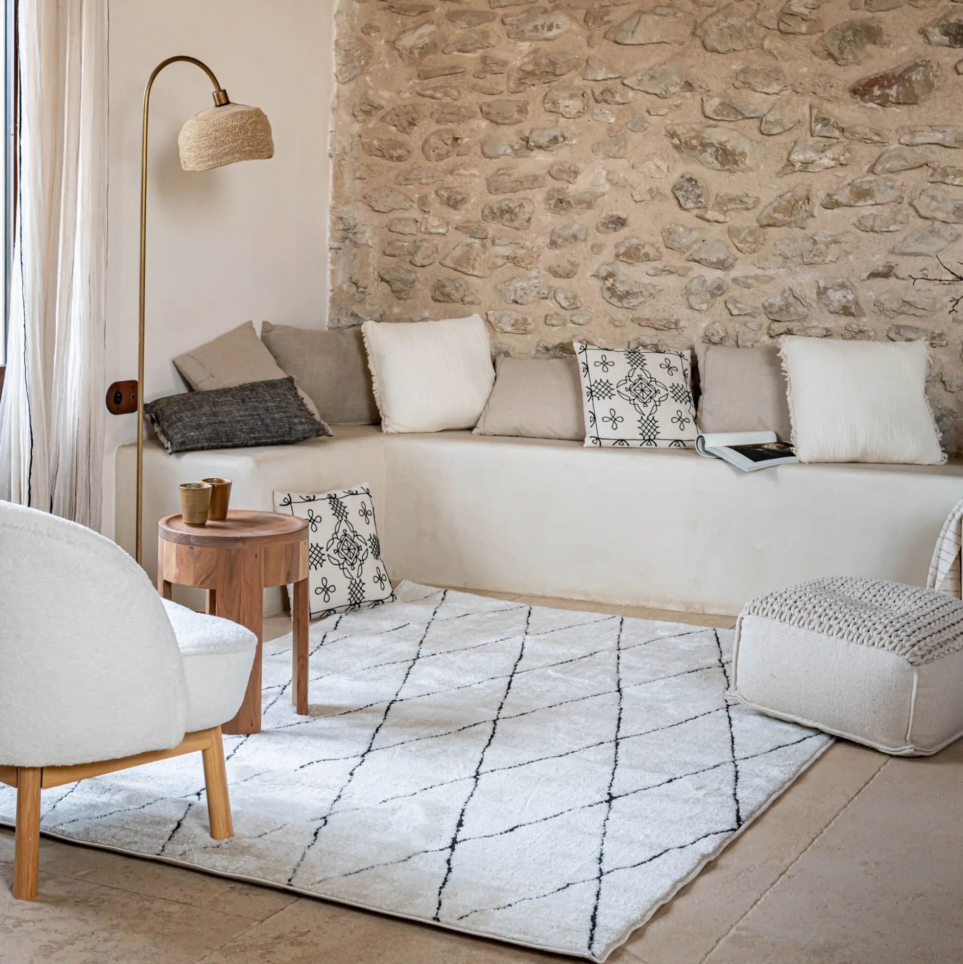 Tapis inspiration berbère à motifs losange 160x230cm - blanc écru
