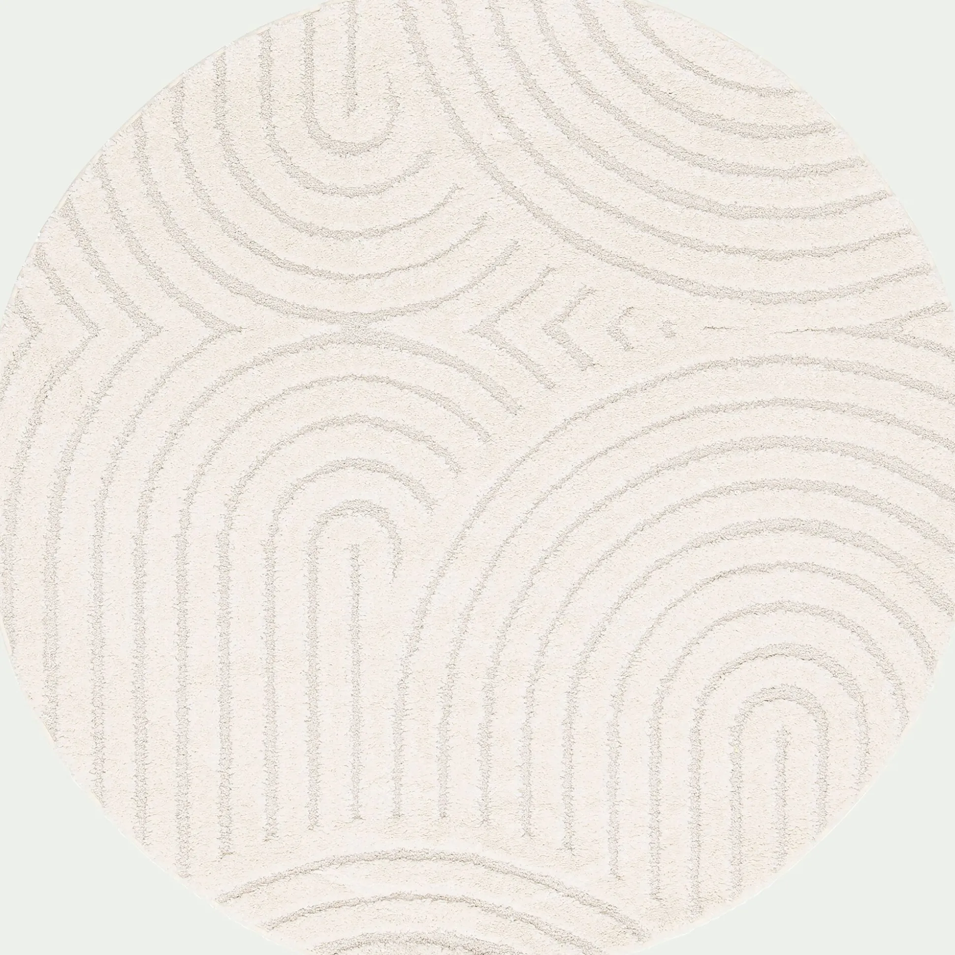 Tapis rond à motifs circulaires D120cm - blanc écru