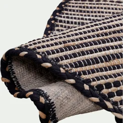 Tapis rond en coton recyclé et jute - noir D160cm