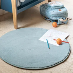 Tapis rond imitation fourrure - bleu calaluna D70cm