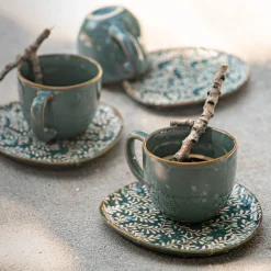 Tasse 9cl et sous-tasse en grès - bleu autan