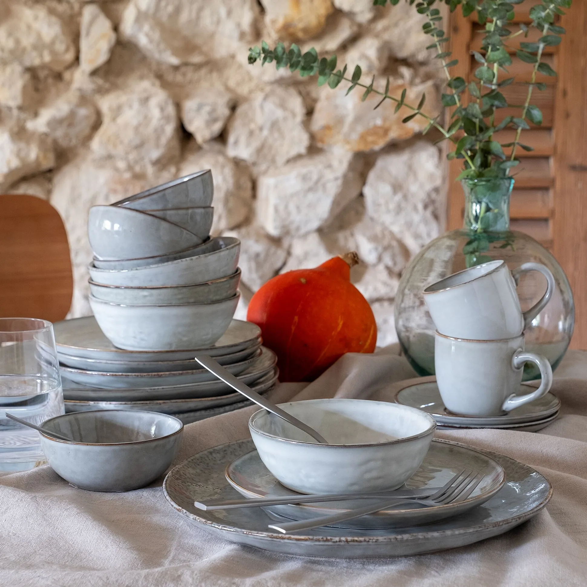 Tasse et soucoupe petit-déjeuner en grès 22cl - vert