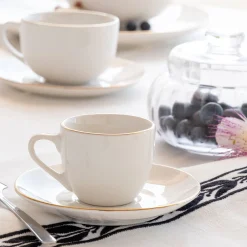 Tasse et sous-tasse en porcelaine avec liseré doré D8cm - blanc