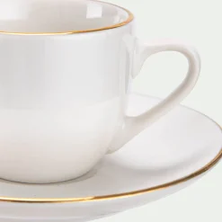 Tasse et sous-tasse en porcelaine avec liseré doré D8cm - blanc