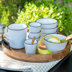 Tasse expresso en grès avec liseré noir 10cl - blanc