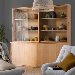 Vaisselier 4 portes en bois L212cm - bois clair