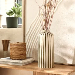 Vase à rayures en grès H30cm - vert