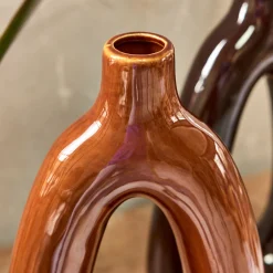 Vase à trou contemporain en porcelaine H31,7cm - marron
